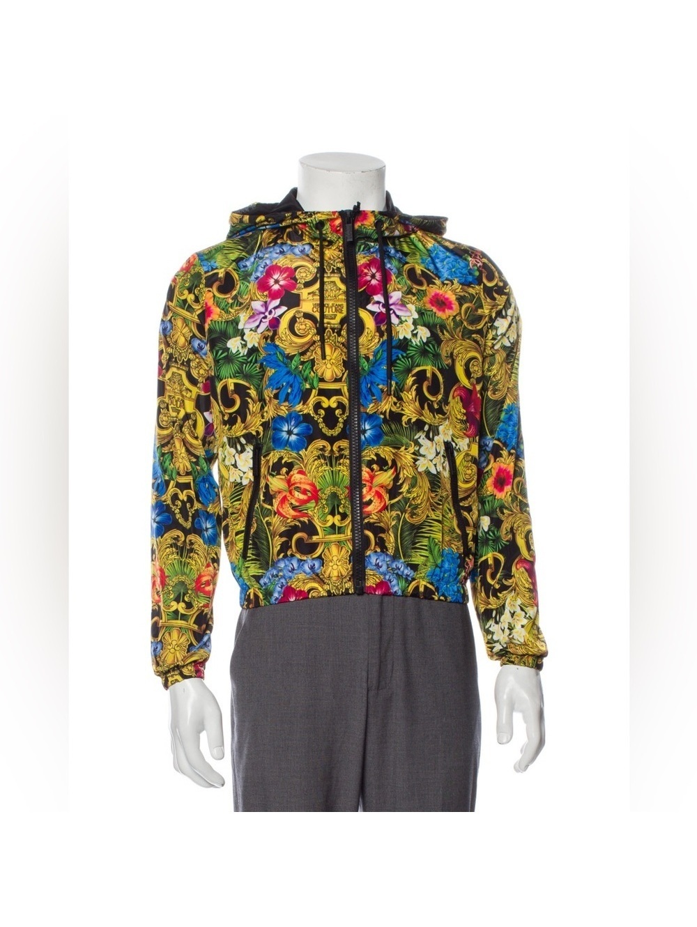Versace Jeans Couture Jungle Baroque Printed Windbreaker Jacket, NWT, Size 44